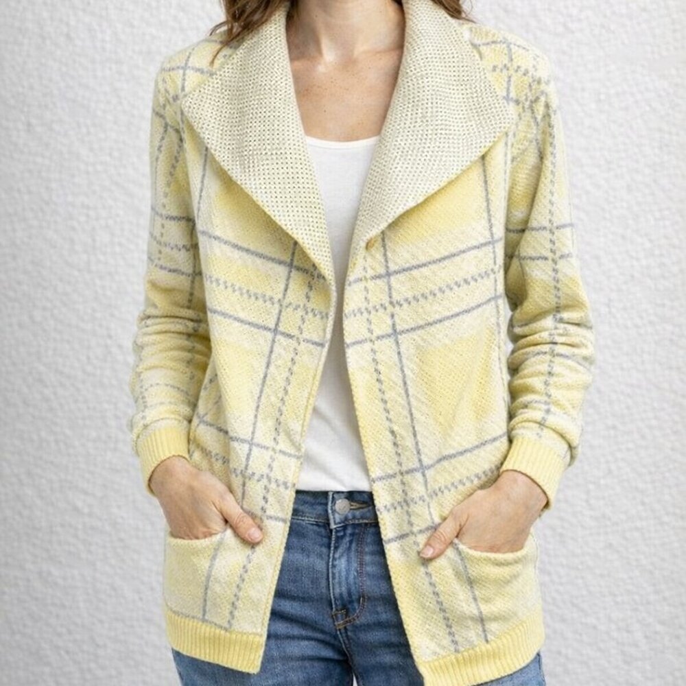 Talbots size M long sleeve bright yellows with gray accents blazer, pockets